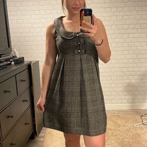 Plaid holiday dress with pearl bows.